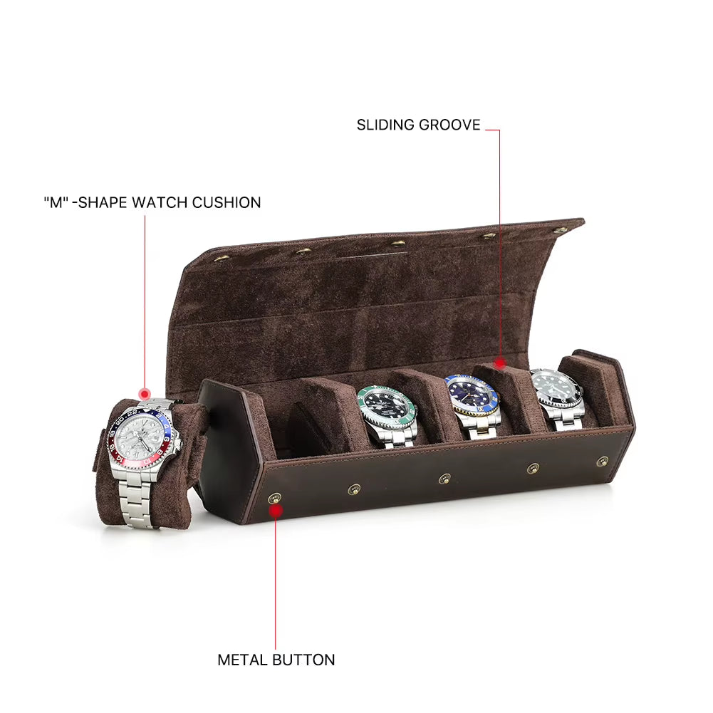 The Barrel Vault — Crazy Horse Leather 4-Watch Travel Case