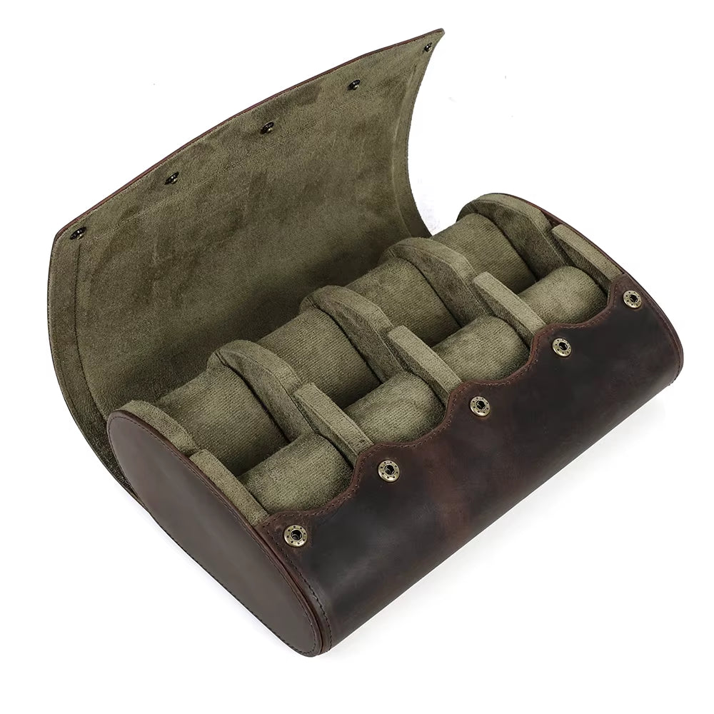 The Ovum Roll — Crazy Horse Leather Egg-Shaped Watch Travel Case