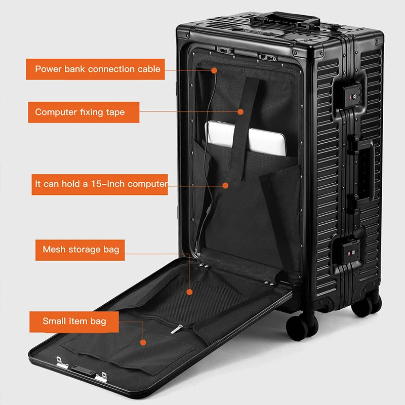 All-Aluminum Alloy Luggage with Front Opening 20"/24"