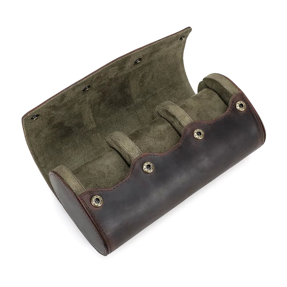 The Ovum Roll — Crazy Horse Leather Egg-Shaped Watch Travel Case