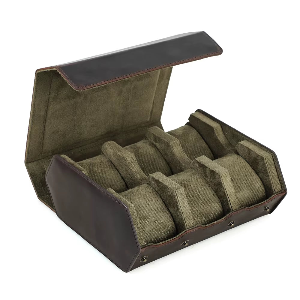 The Barrel Vault — Crazy Horse Leather 4-Watch Travel Case