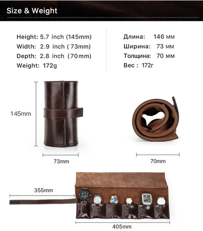 The Traverse Roll — Wax Leather 6-Watch Travel Roll