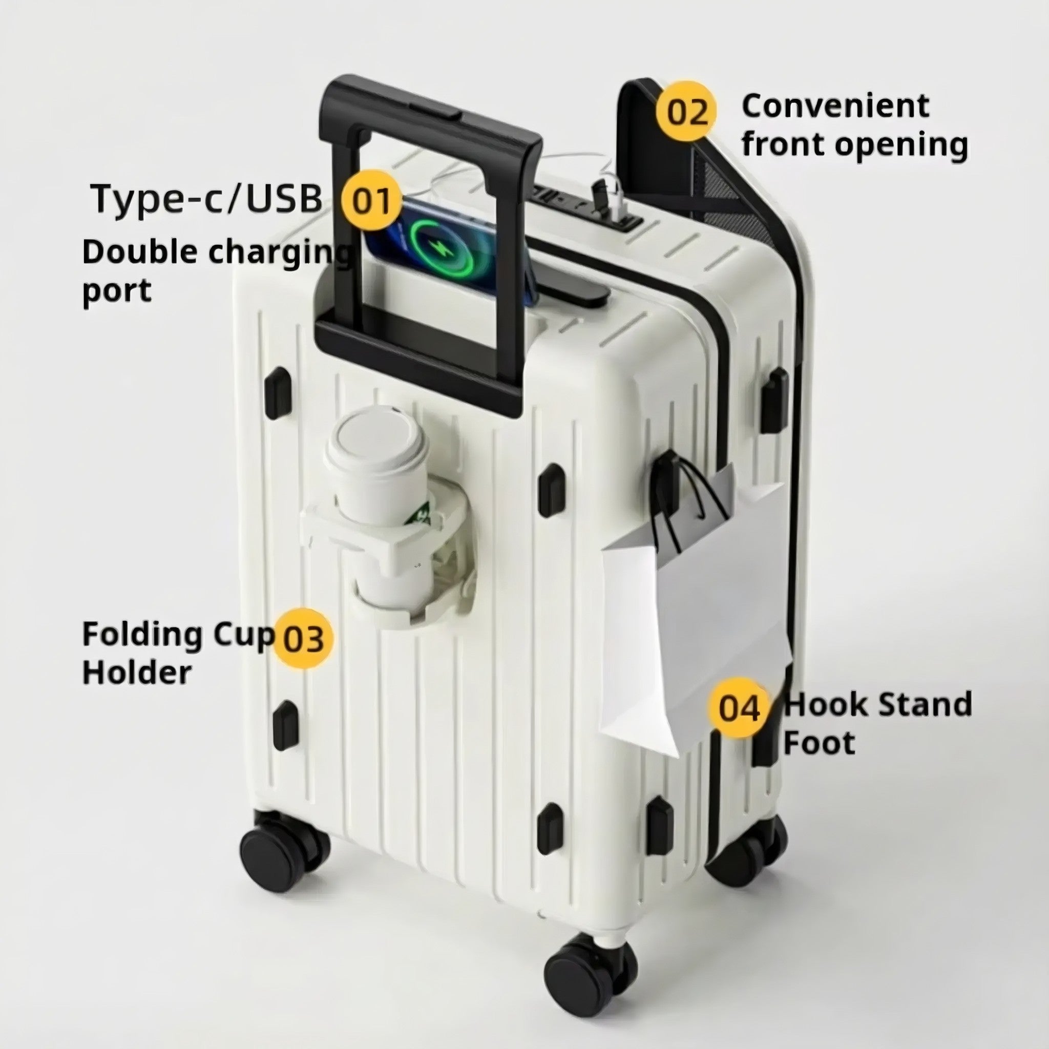 Ultimate Front-Opening Multifunctional Hardside Suitcase with USB Charging 20/24/26"