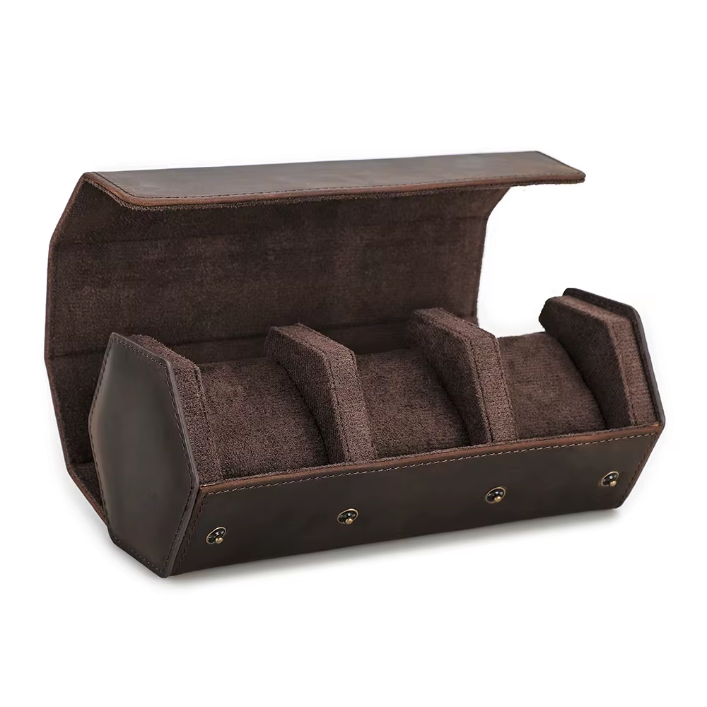 The Barrel Vault — Crazy Horse Leather 4-Watch Travel Case