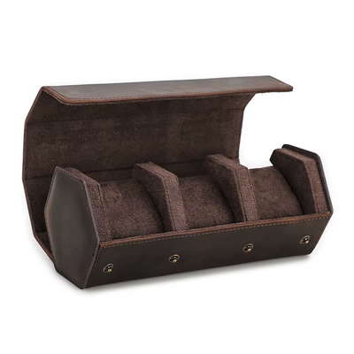 The Barrel Vault — Crazy Horse Leather 4-Watch Travel Case