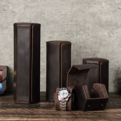 The Barrel Vault — Crazy Horse Leather 4-Watch Travel Case