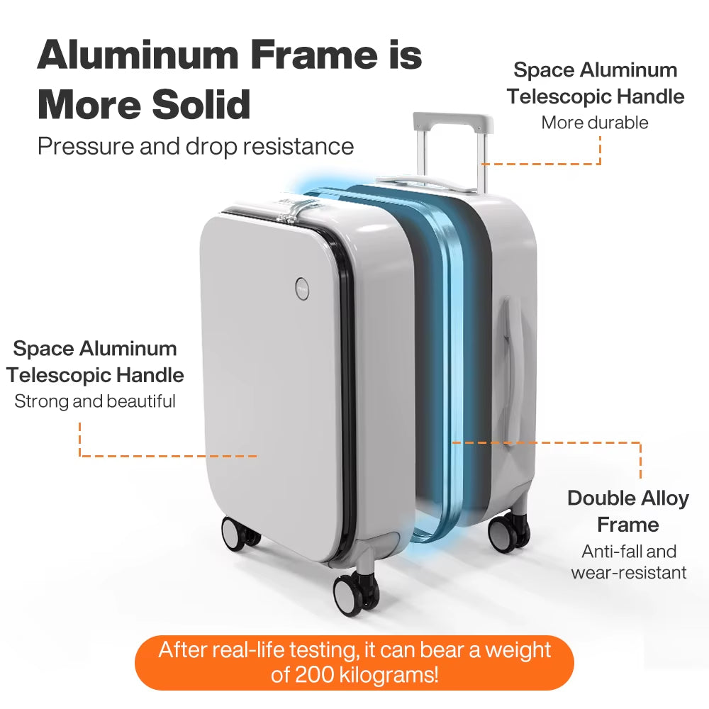 Aluminum Frame Front-Opening Travel Luggage Suitcase 20"-26"