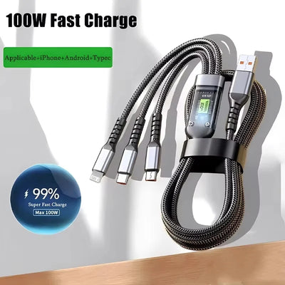 3-in-1 Transparent 100W Fast Charging Braided Cable