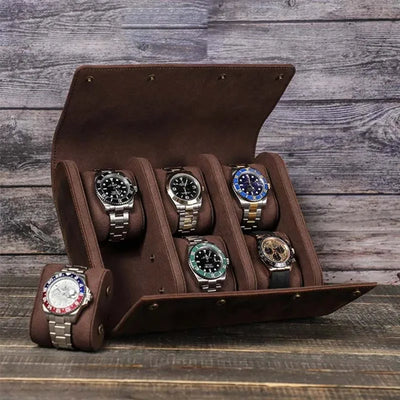 The Folded 6/8 — Crazy Horse Leather 6-Watch Travel Roll Case