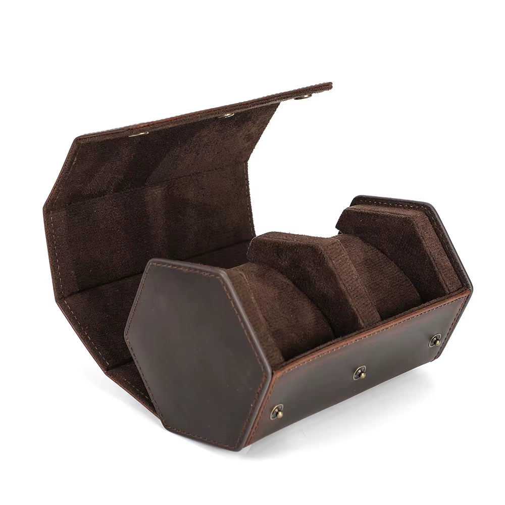 The Barrel Vault — Crazy Horse Leather 4-Watch Travel Case