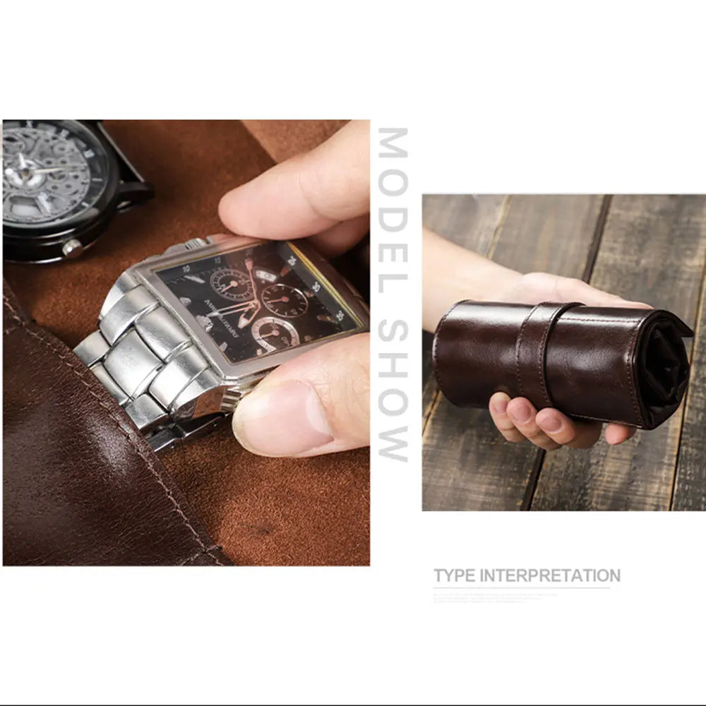 The Traverse Roll — Wax Leather 6-Watch Travel Roll