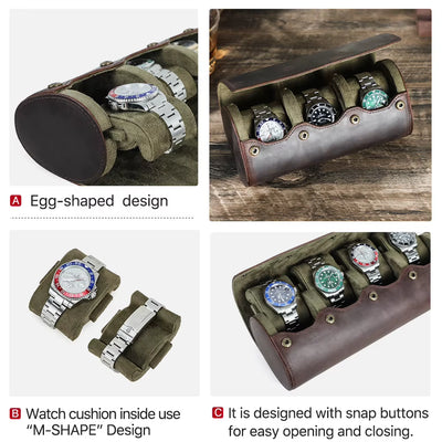 The Ovum Roll — Crazy Horse Leather Egg-Shaped Watch Travel Case