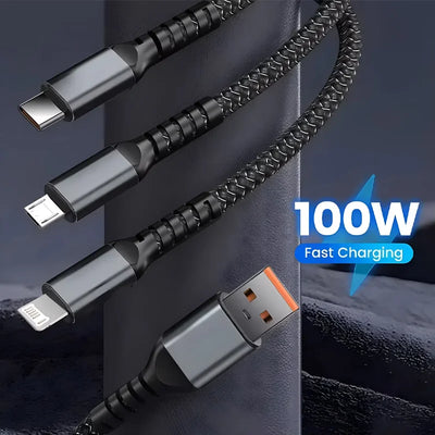 3-in-1 Transparent 100W Fast Charging Braided Cable