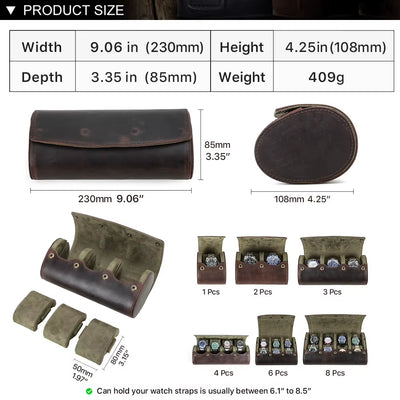The Ovum Roll — Crazy Horse Leather Egg-Shaped Watch Travel Case