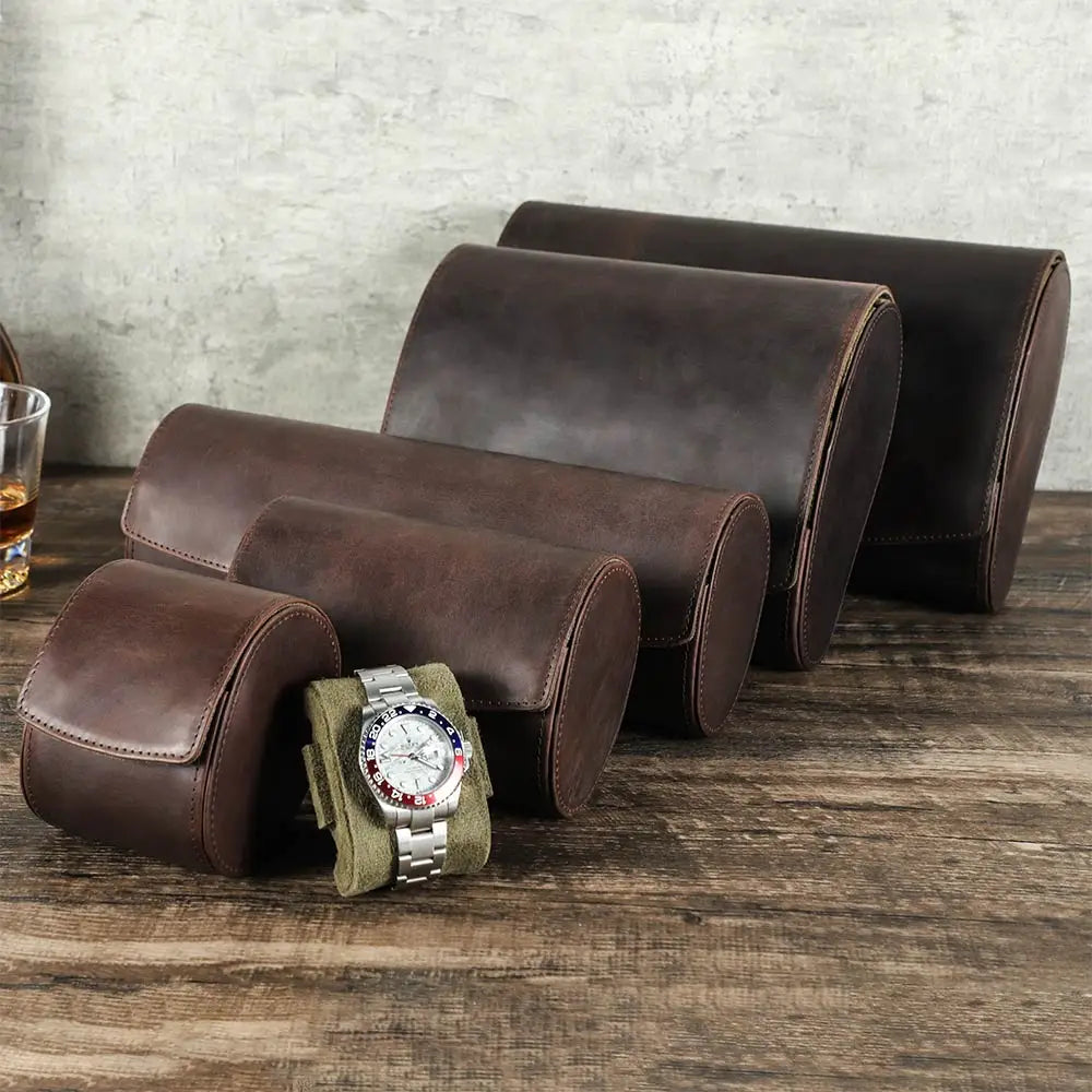 The Ovum Roll — Crazy Horse Leather Egg-Shaped Watch Travel Case