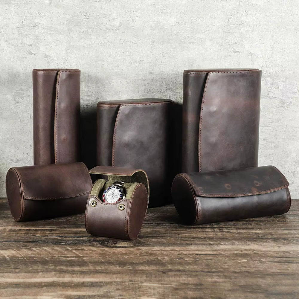 The Ovum Roll — Crazy Horse Leather Egg-Shaped Watch Travel Case