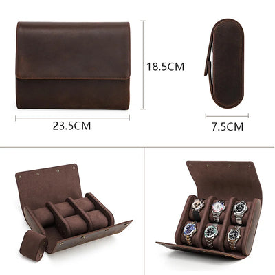 The Folded 6/8 — Crazy Horse Leather 6-Watch Travel Roll Case