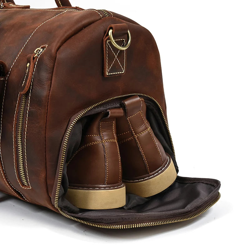 The Frontier - Crazy Horse Leather Duffle with Shoe Compartment