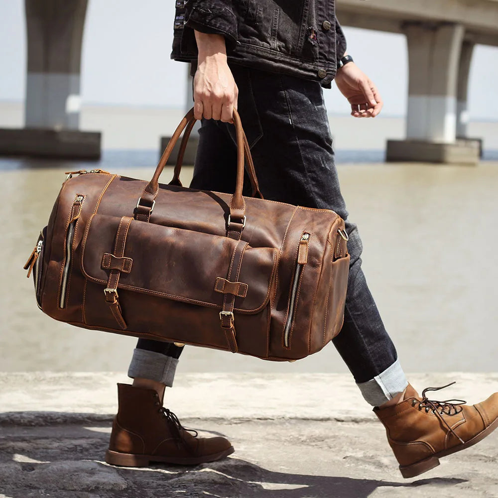 The Frontier - Crazy Horse Leather Duffle with Shoe Compartment