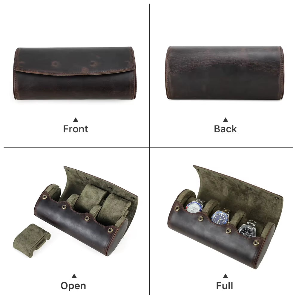 The Ovum Roll — Crazy Horse Leather Egg-Shaped Watch Travel Case