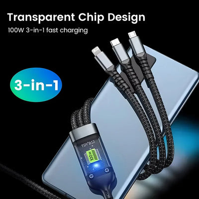 3-in-1 Transparent 100W Fast Charging Braided Cable