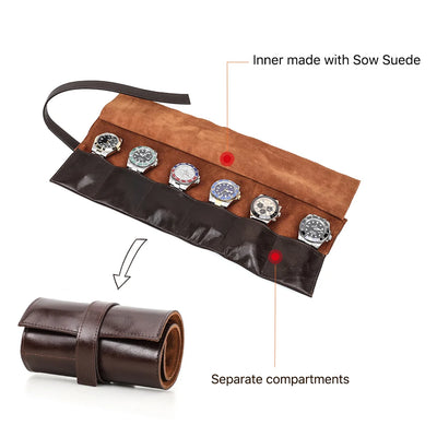 The Traverse Roll — Wax Leather 6-Watch Travel Roll