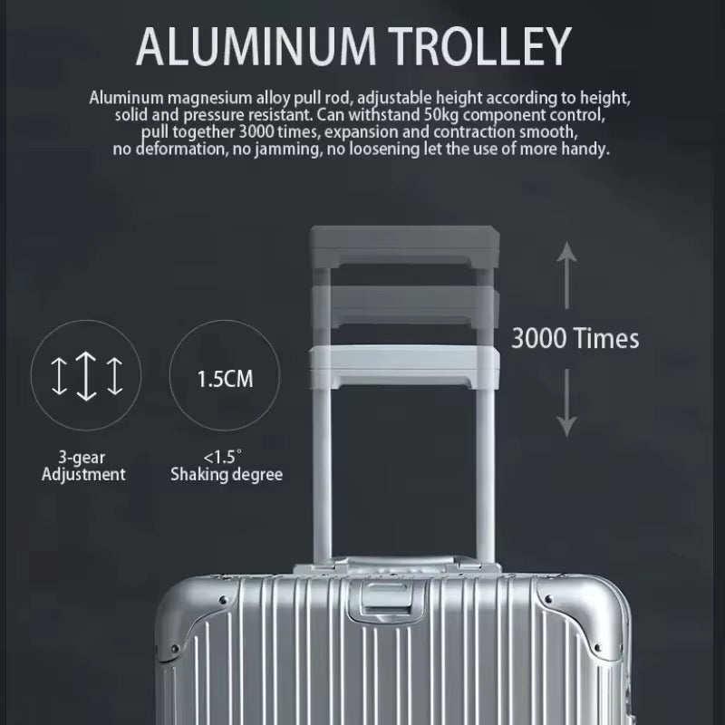 Premium Aluminum-Magnesium Alloy Rolling Suitcase 20-29"