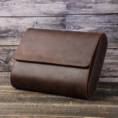 The Folded 6/8 — Crazy Horse Leather 6-Watch Travel Roll Case