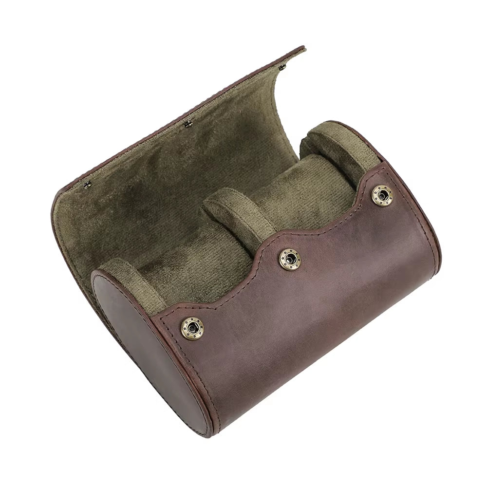 The Ovum Roll — Crazy Horse Leather Egg-Shaped Watch Travel Case