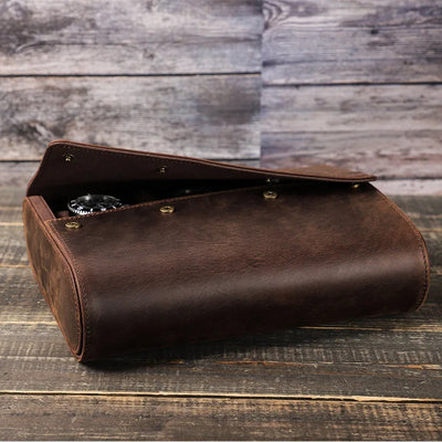 The Folded 6/8 — Crazy Horse Leather 6-Watch Travel Roll Case