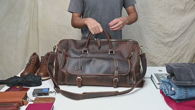 The Frontier - Crazy Horse Leather Duffle with Shoe Compartment